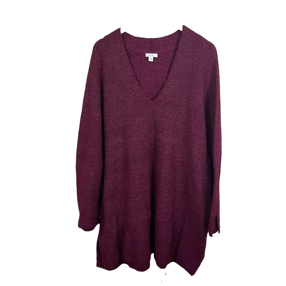 Pure Jill V-Neck Tunic Sweater Womens 2X Plus Size Longline Purple Cotton